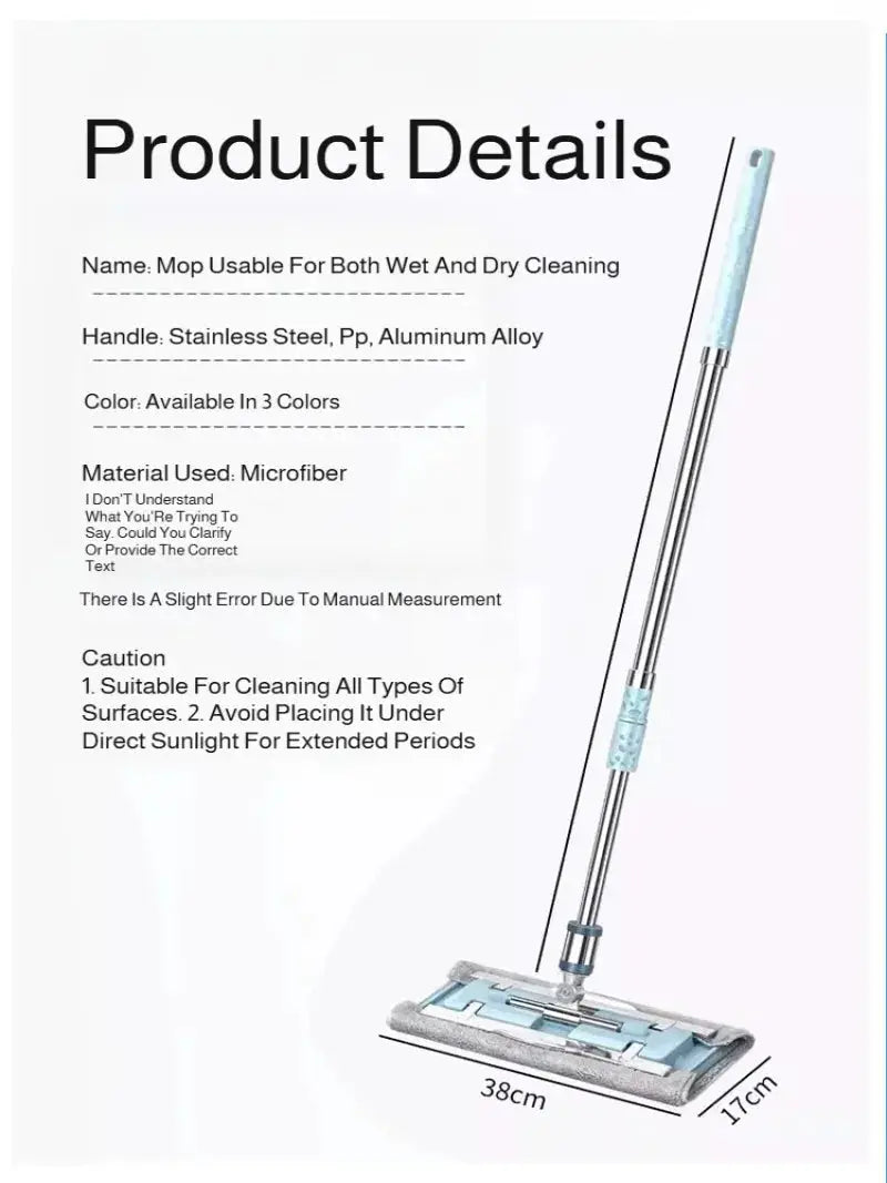 Lazymen Steel Clamp Flat Mop No Hand Wash Needed Floor Cleaning Tool Home Use Stainless Steel Pole Fine Fiber Cloth Dust Pusher from PriceLows™