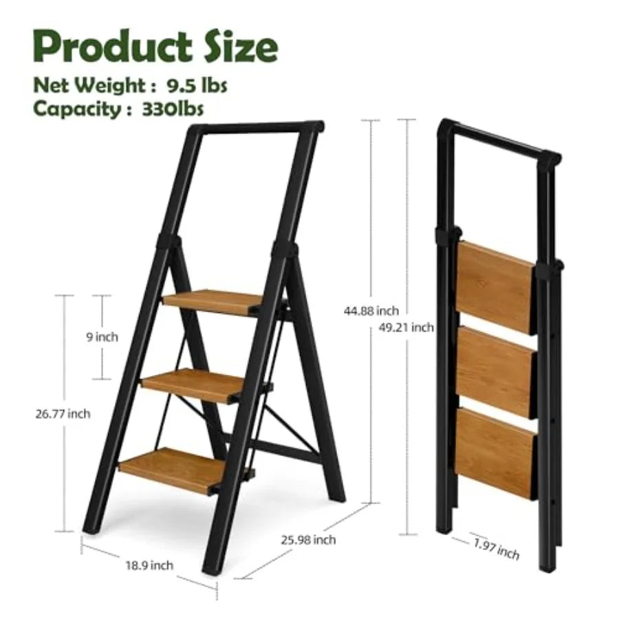 3 Step Ladder, Portable Folding Ladder with Wide Pedal, Lightweight Aluminum Step Stool with Convenient Handgrip, 330 lbs Capac from PriceLows™