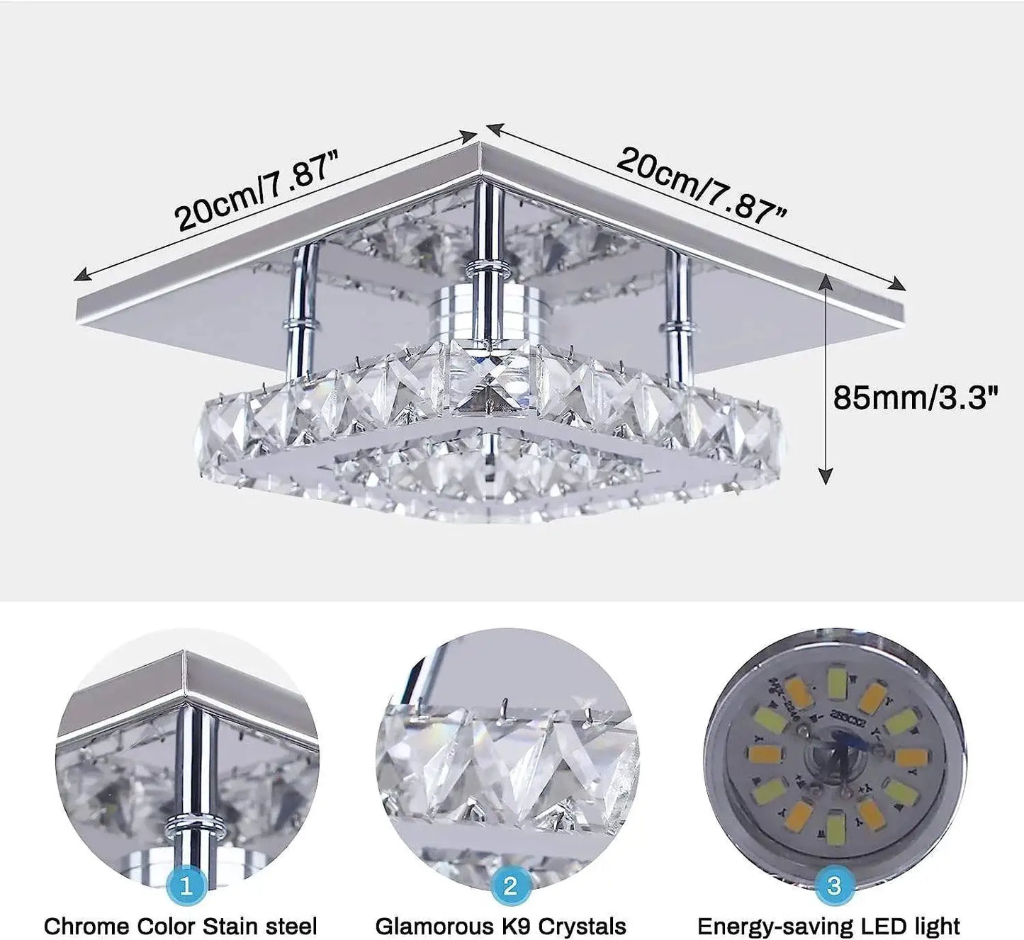 Small Led Chandelier Semi Flush Mount Crystal Lighting Modern Ceiling Crystal Lamp for Bedrooms Dinning Rooms Hallway (Warm) from PriceLows™