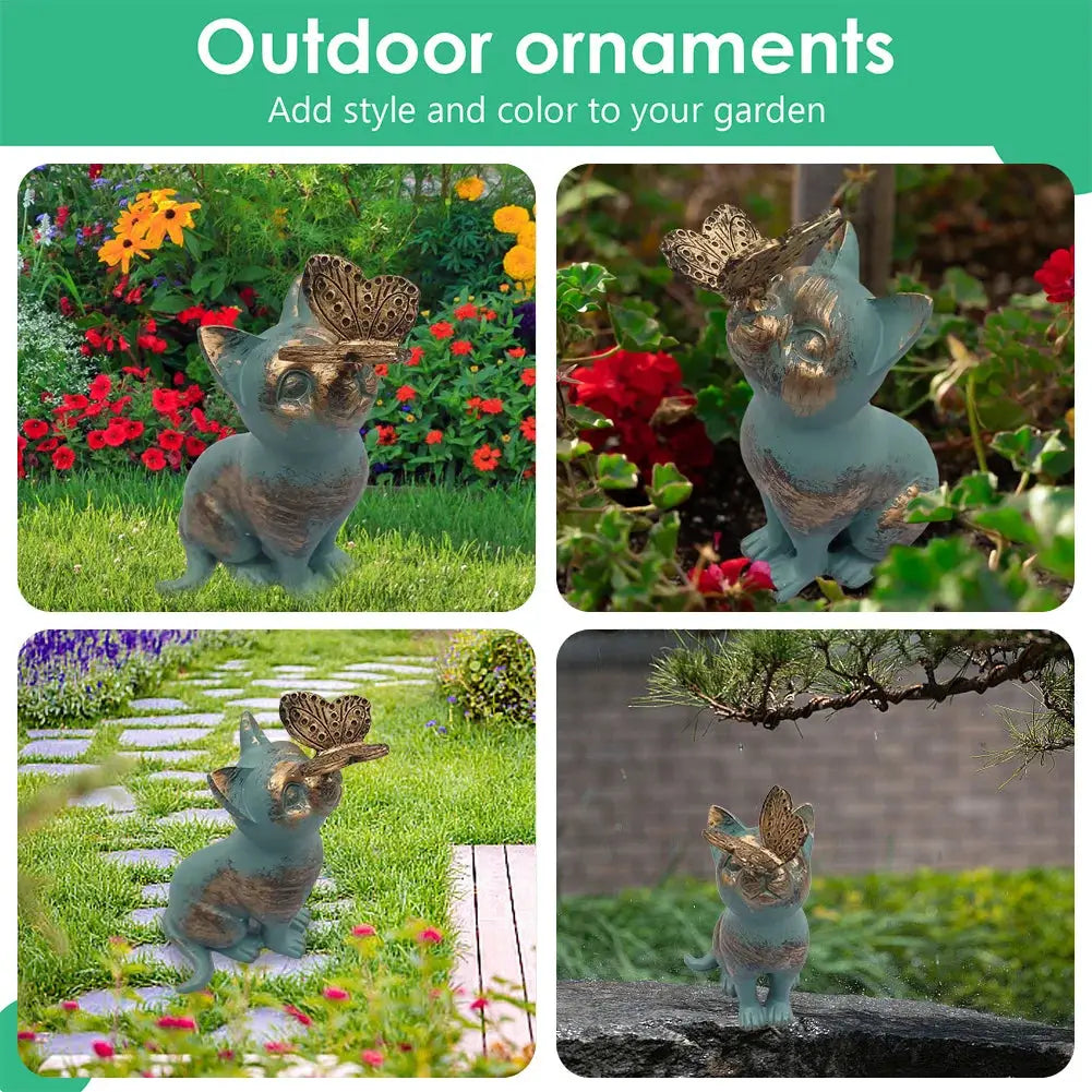 Resin Kitten Statue with Butterfly Ornament Cat Animal Sculpture Handicraft Waterproof Home Decor for Courtyard Lawn from PriceLows™