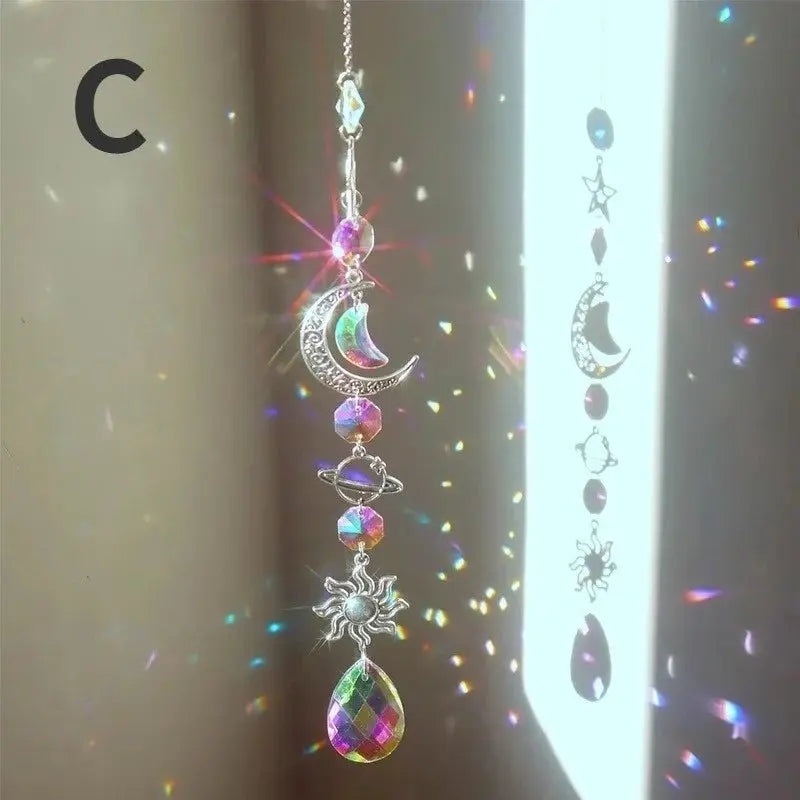 Crystal Wind Chime Moon Sun Catcher Diamond Prisms Pendant Dream Catcher Rainbow Chaser Hanging Drop Home Garden Decor Windchime from PriceLows™