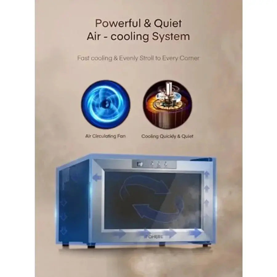 Countertop wine fridge for bar home office use, stainless steel with double glass doors, black finish, LED lighting and digital from PriceLows™