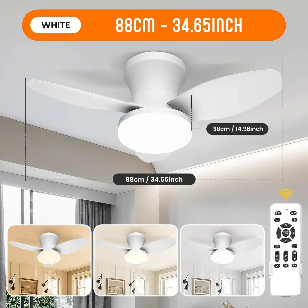 Mexllex Three Leaf Ceiling Fan with Light & Remote Control, 6 Speed, Reversible Noiseless, Dimmable LED Chandelier for Bedroom from PriceLows™