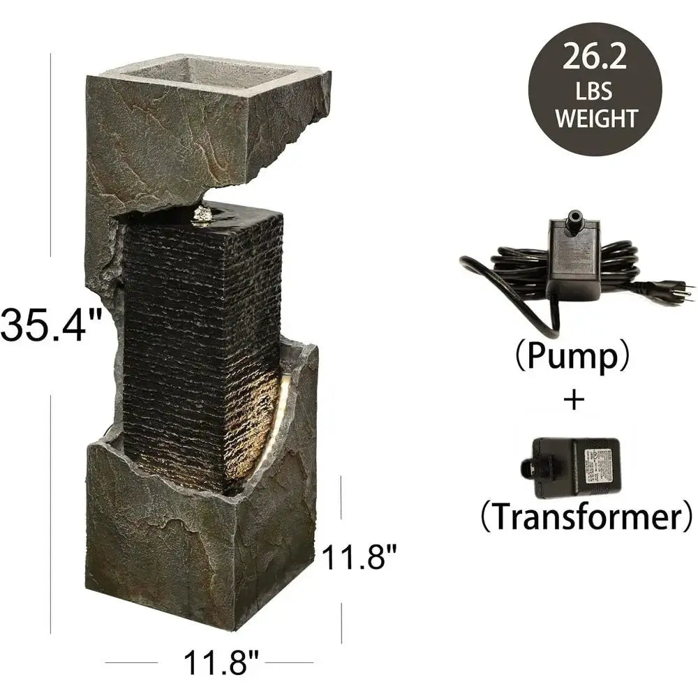 35.4 Modern Outdoor Water Fountain with Lights for Patio, Garden, and Home Décor from PriceLows™
