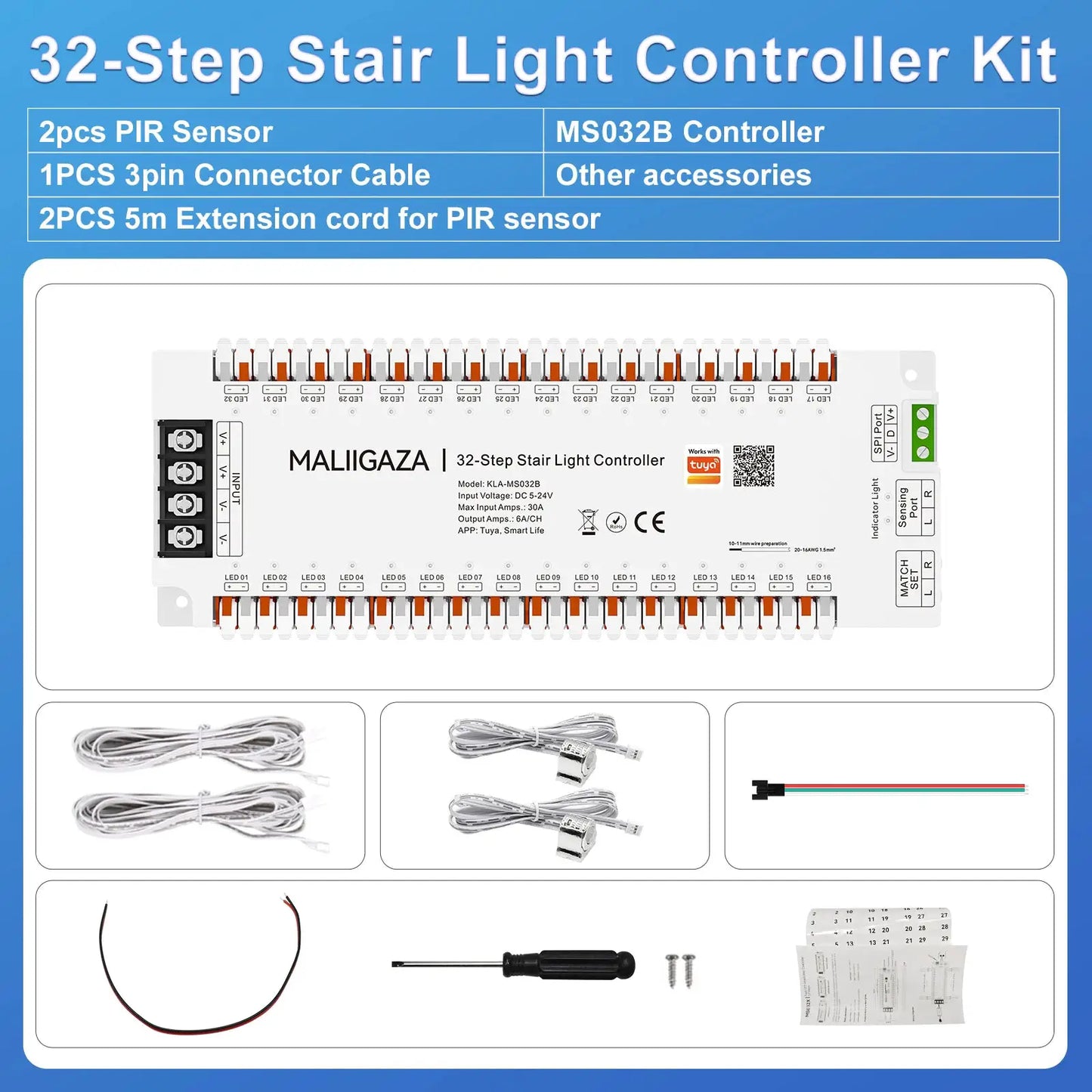 Tuya Smart Stair Light Controller Motion Sensor Automatic Stair Lighting Switch WS2811 Strip Stair Controller 32CH from PriceLows™