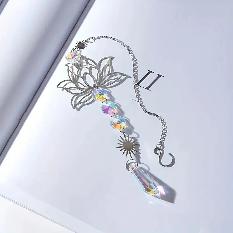 1PcMetalLotusandArtificial Crystal Suncatcher Charm Handmade Applicable Home Wind Chime Pendant Outdoor Garden Plant Decoration from PriceLows™