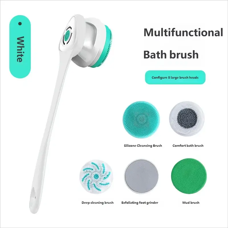 HOMEFISH Waterproof Electric Massage Shower Brush Multifunctional Long Handle Back Scrubbing Facial Washing Device for Bathroom from PriceLows™
