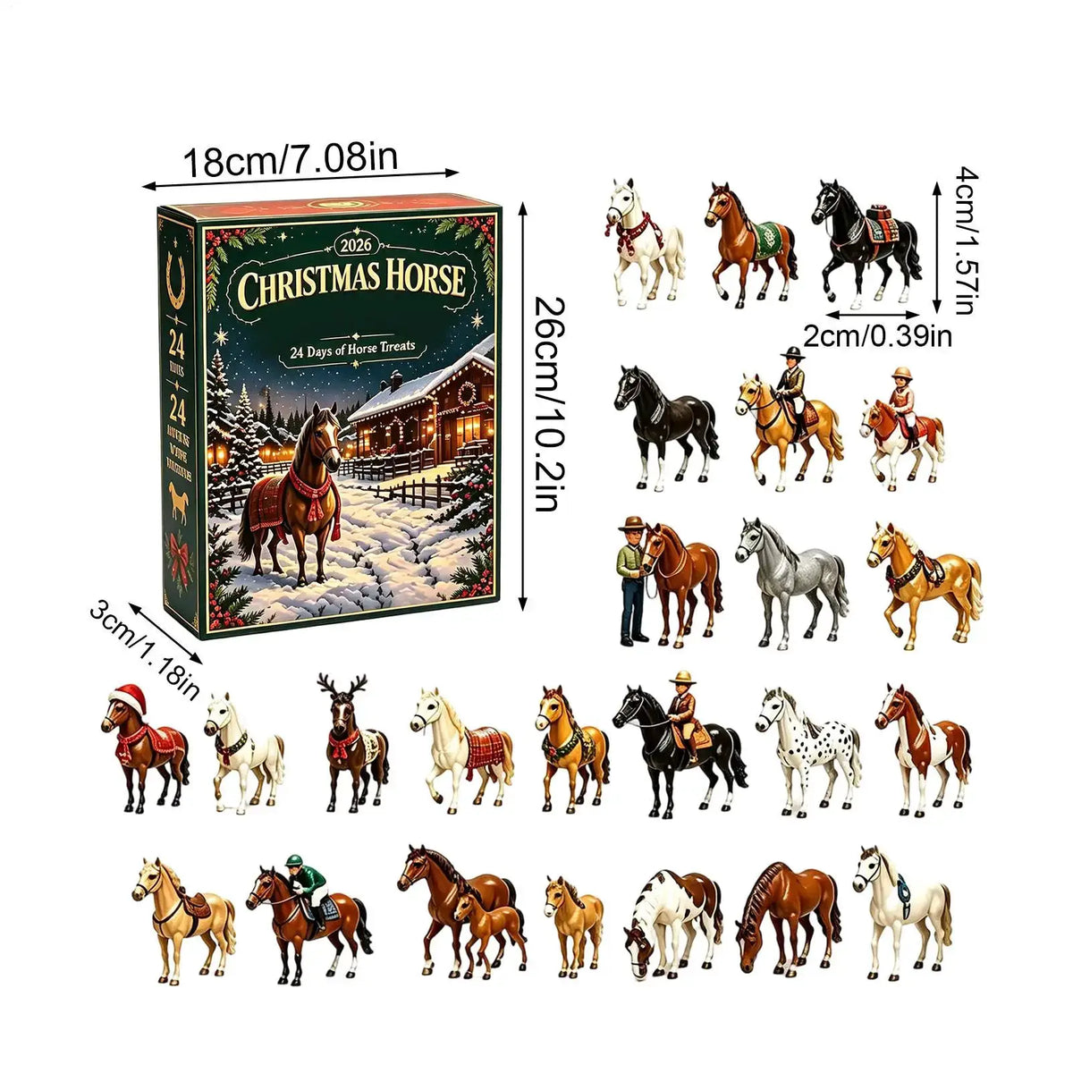 Christmas Advent Calendar | 24 Day Countdown | 2D Acrylic Horse Ornaments