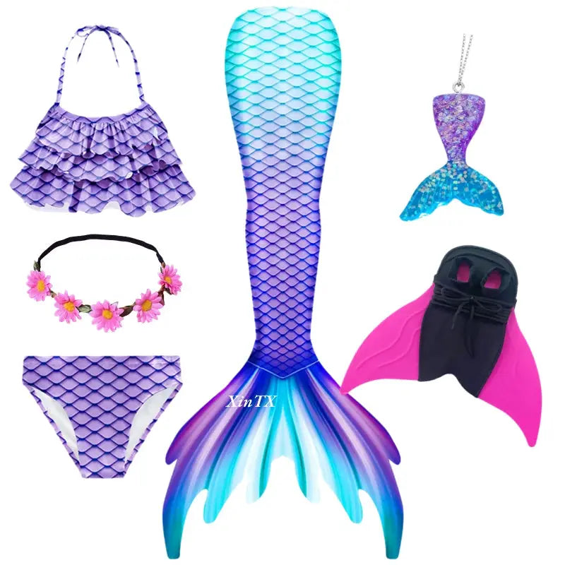 New Girls The Little Mermaid Tails Boy Memaid Swimsuit Bikini Bathing Suit Halloween Costume Girll Can add Monofin For Pool from PriceLows™