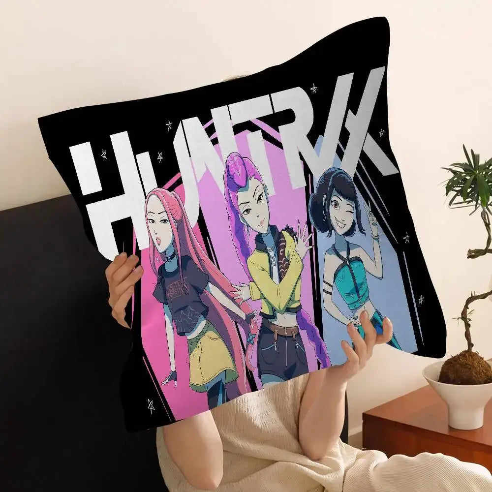 Throw Pillow Cover | Kpop Demon Hunters Design | Short Plush Fabric