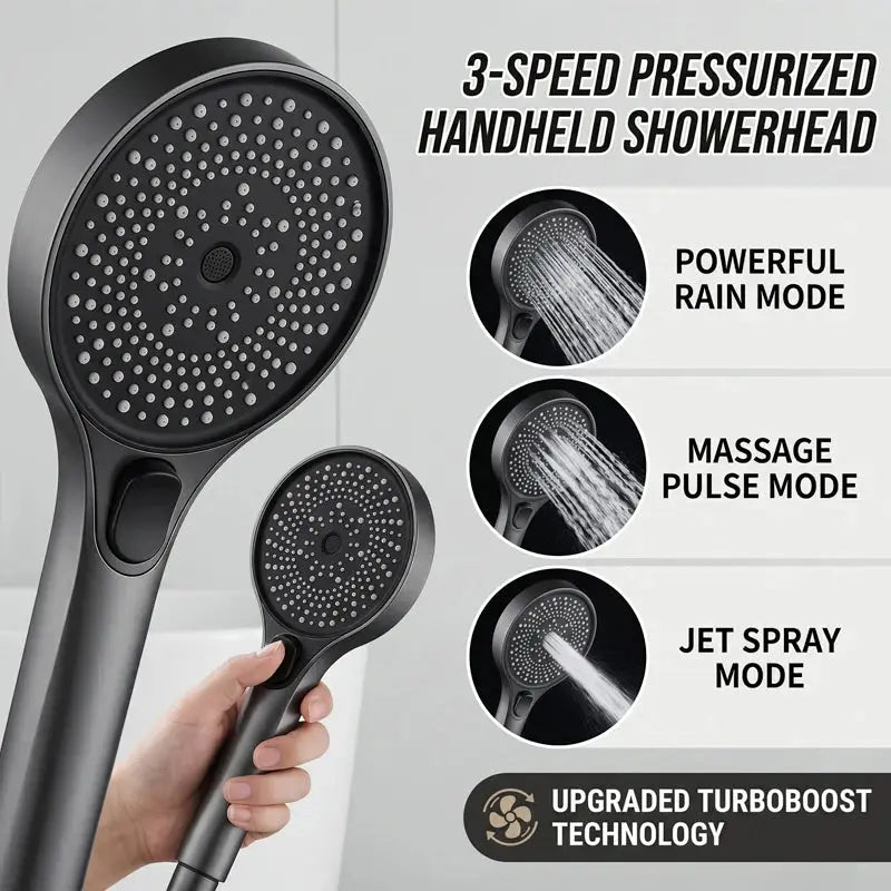 High Pressure Boost Handheld Shower Head, 3 Spray Modes Rainfall/Massage/Jet, G1/2 Universal Connection, Bathroom from PriceLows™