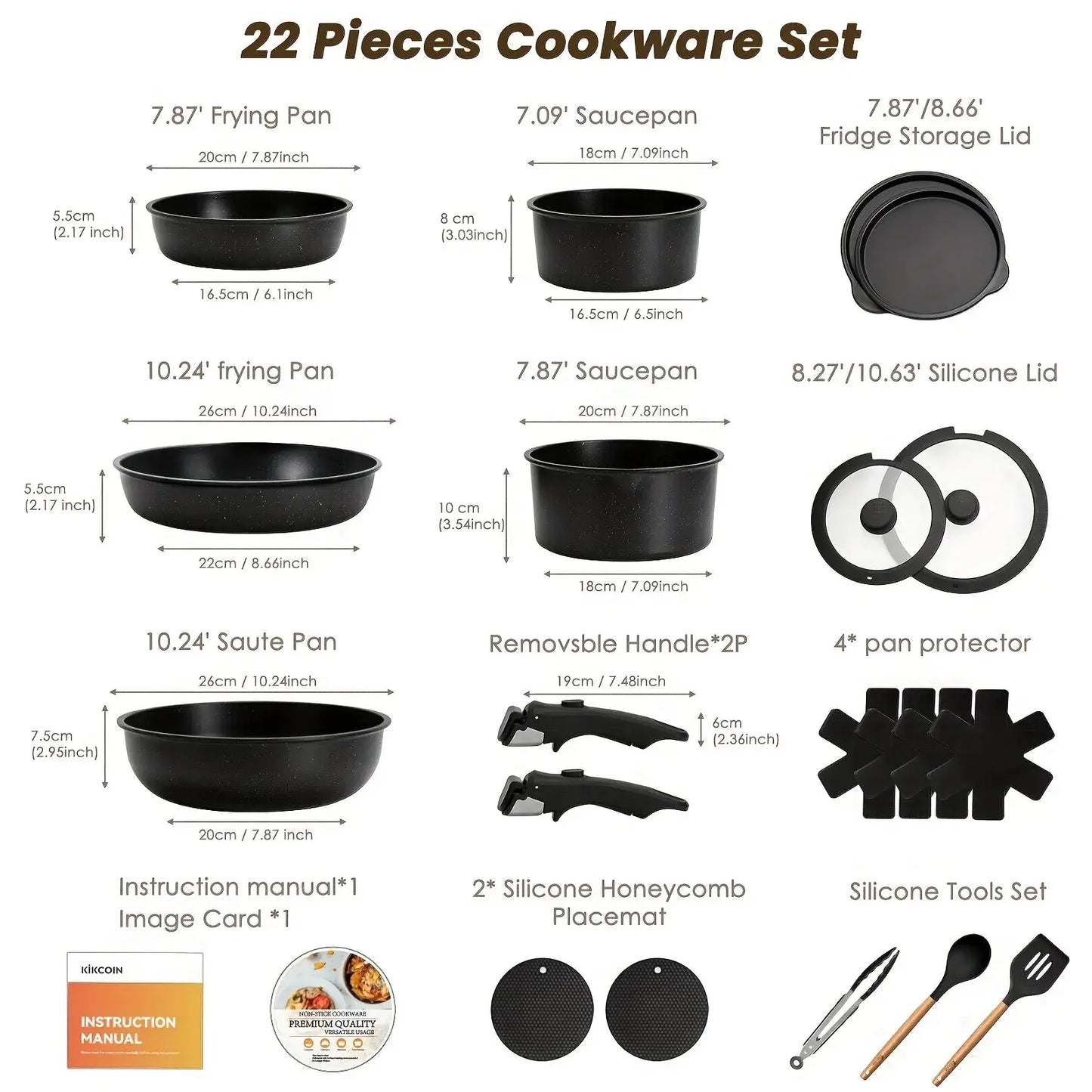 22pcs Pots And Pans Set, Non-stick Ceramic Cookware Set With Removable Handles. Space-saving, For Ovens, Dishwashers, Induction from PriceLows™
