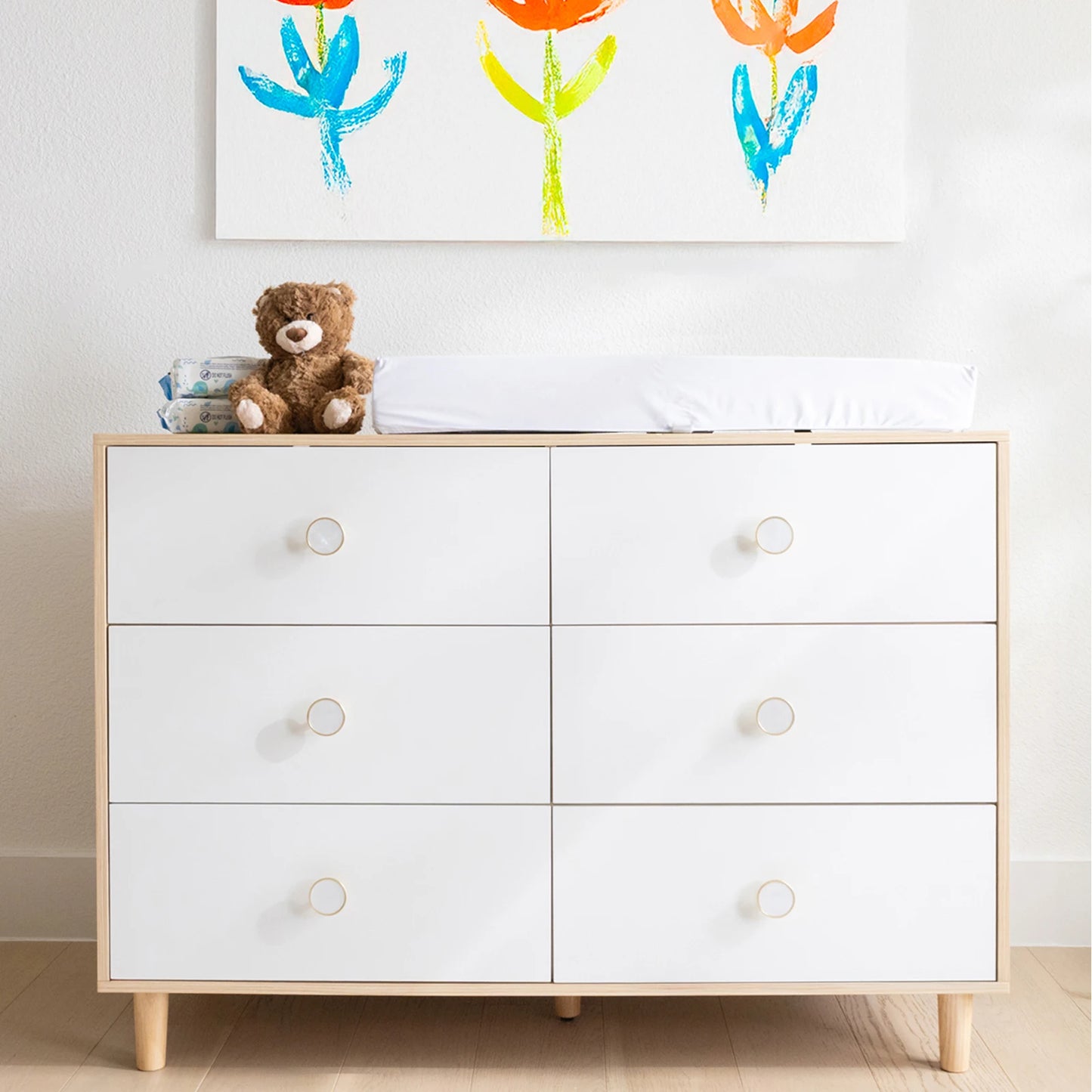 Baby Dresser | 6 Drawers | Solid Wood Legs | White Finish