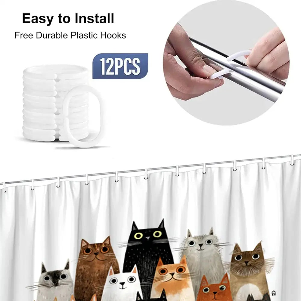 Adorable Dog Cat Pet Family Shower Curtain Bath Liner Waterproof Bathroom Decor Curtain Cartoon Animal Prints 180x200cm from PriceLows™