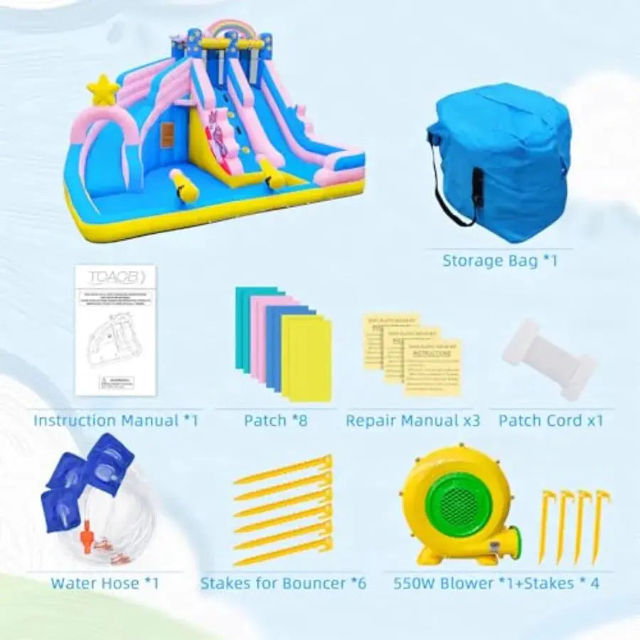 Inflatable Water Slide: 6-in-1 Bounce House Water Park for Outdoor Backyard Birthday Party PVC, Blue/Red, Heavy-Duty Vinyl with from PriceLows™