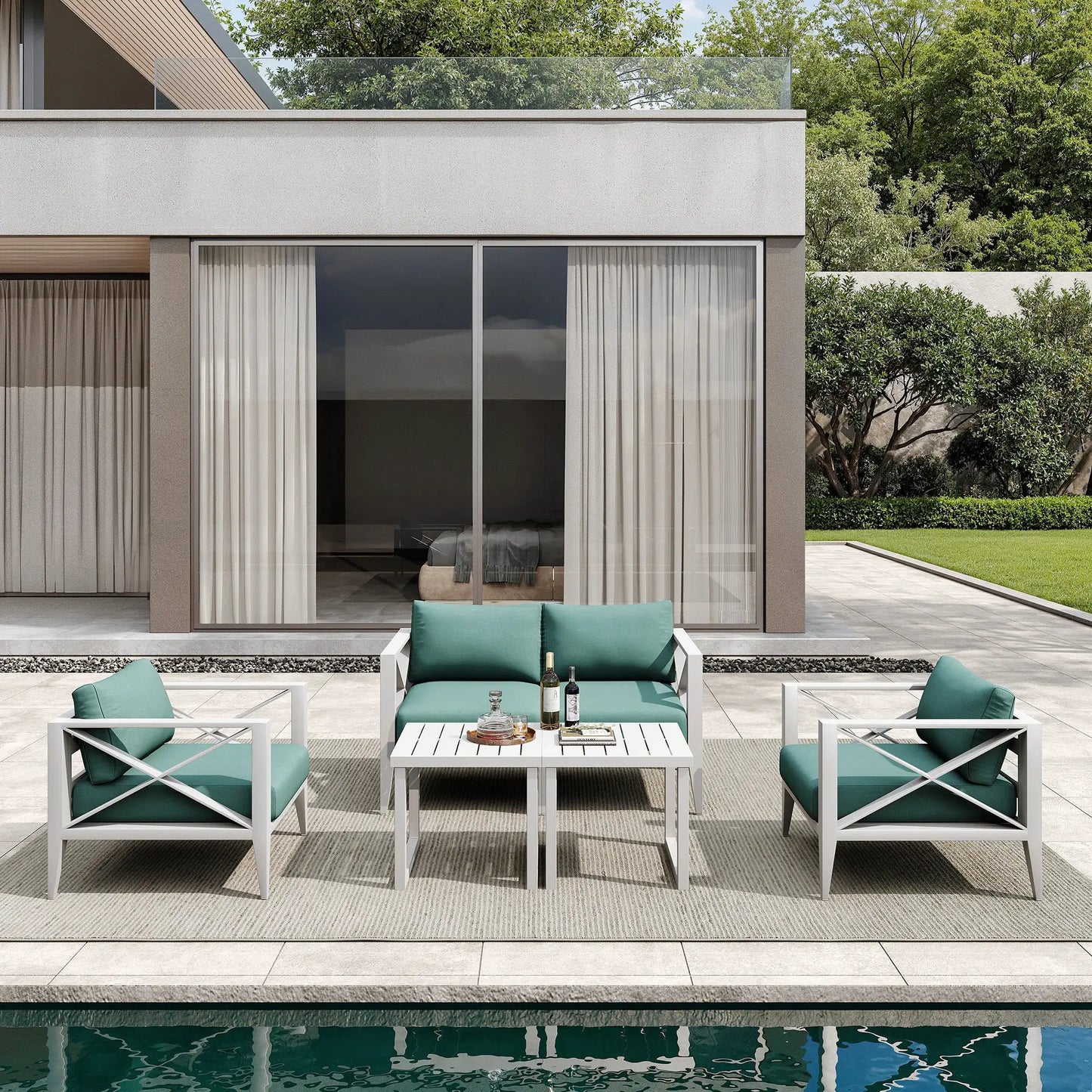Aluminum Outdoor Furniture Set, Modern Patio Conversation Set Sectional with Coffee Table for Garden, Porch, Balcony, Yard from PriceLows™