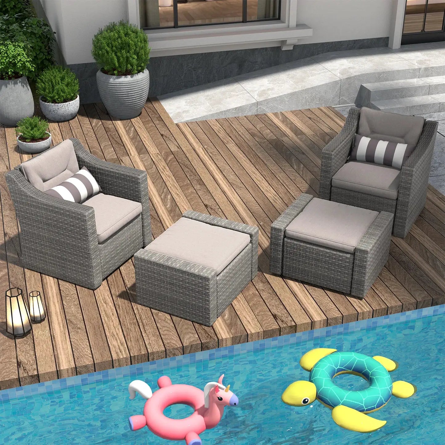 4-Piece Outdoor Patio Furniture Set, All-Weather Wicker Rattan Sectional Conversation Chairs with Cushions & 2 Ottomans, Weather Resistant for Backyard, Poolside, Porch – Patio Furniture Set, Outdoor Furniture, Patio Furnit from PriceLows™