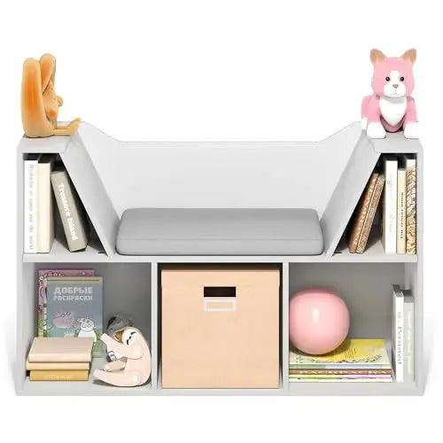5-Cube Bookshelf With Reading Nook And Seat Cushion For Bedroom Living Room White from PriceLows™