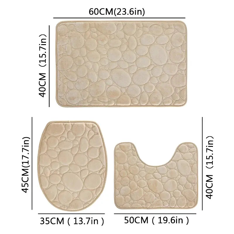 1 Set of Solid Color Simple Bathroom Water-absorbing and Non-slip Floor Mat Stone Pattern, Comfortable and Soft, Three-piece Set from PriceLows™