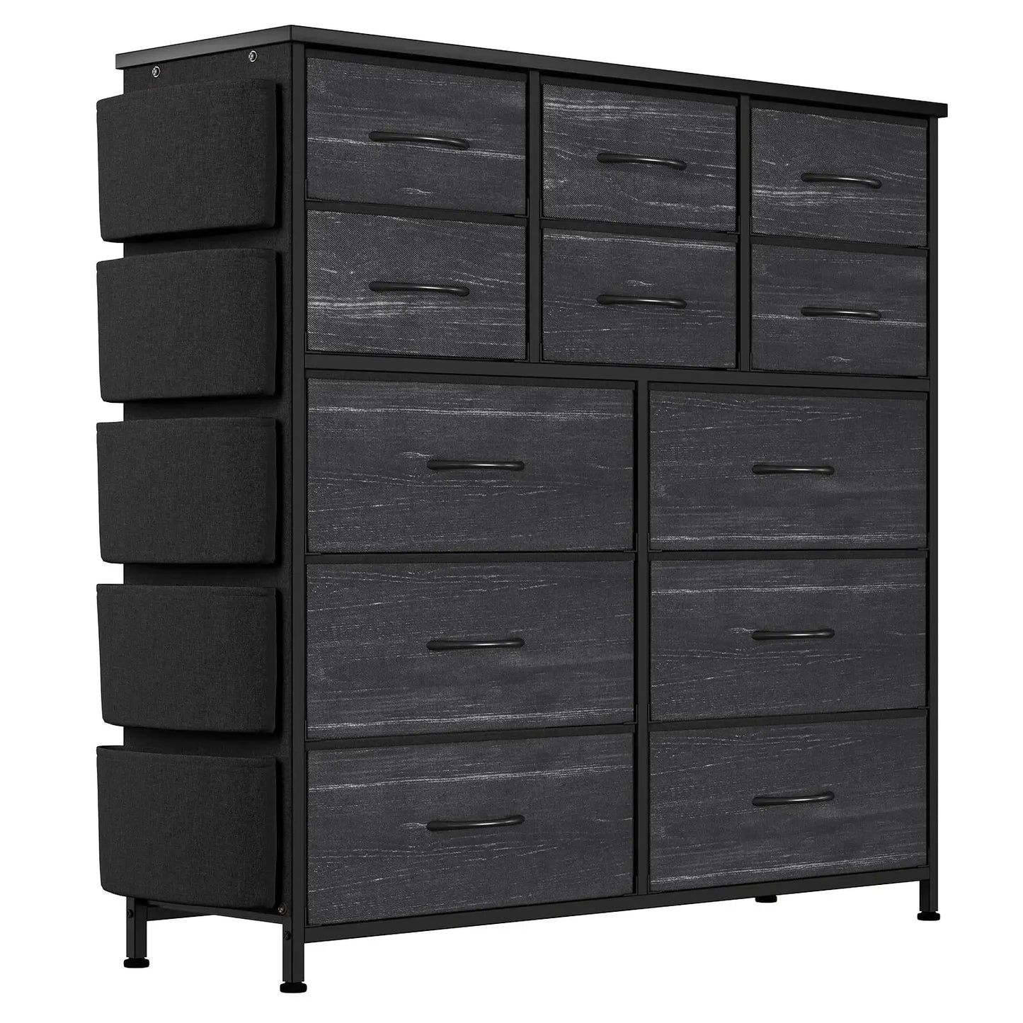 12-Drawer Dresser for Bedroom,Cloth Storage Tower,Fabric Storage Cabinet,Chest of Drawer with Side Pockets,Metal Frame,Wood Top from PriceLows™