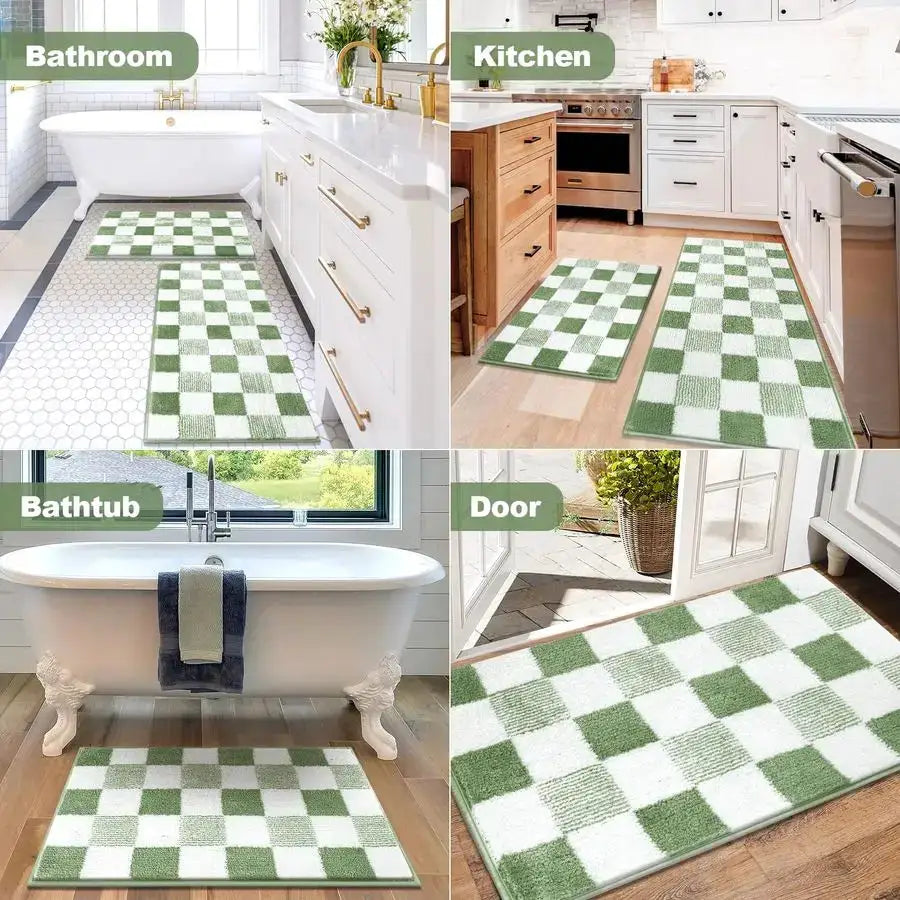 Checkered Bathroom Rug Sets 5 Piece, NonSlip Ultra Absorbent Microfiber Bath Mats, Machine Washable Plush Shag Ultra Soft Bath R from PriceLows™