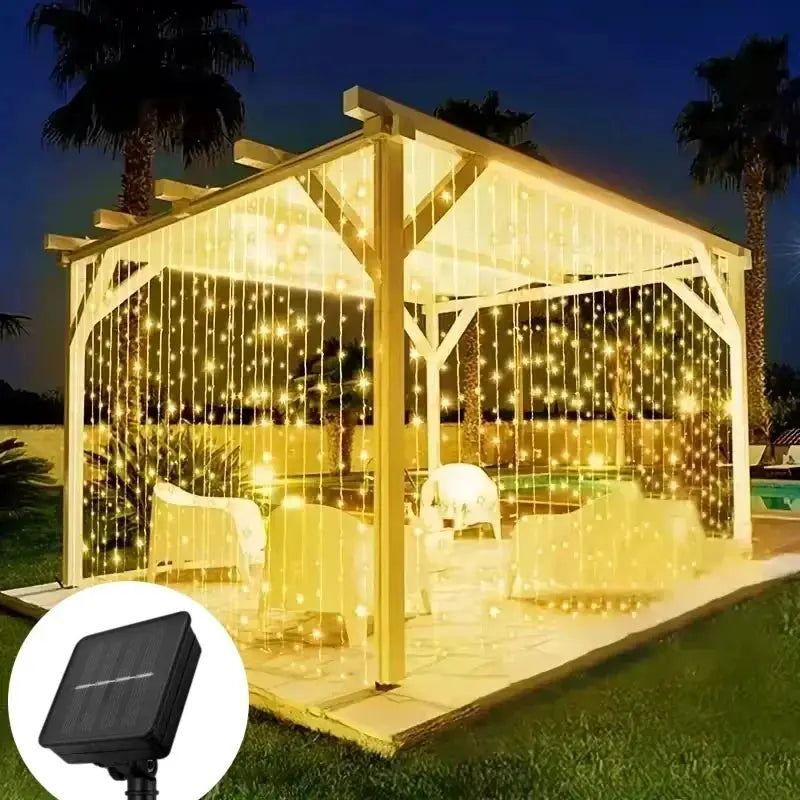 Solar Outdoor Curtain Lights | 300 LED Bulbs | 3x3 Meter Size | IP65 Protection