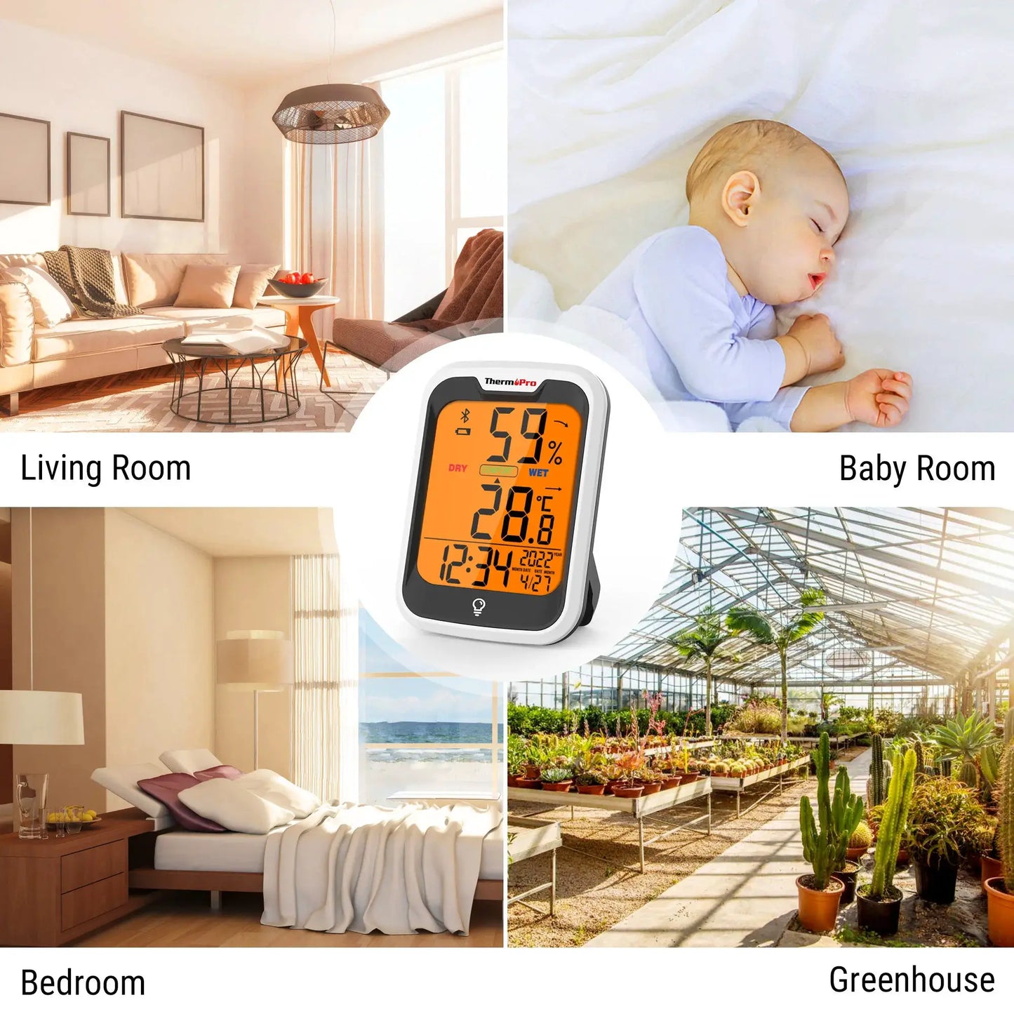 ThermoPro TP358 Backlight Bluetooth-contected APP Digit Weather Station Indoor Thermometer Hygrometer For Home With Clock & Day from PriceLows™