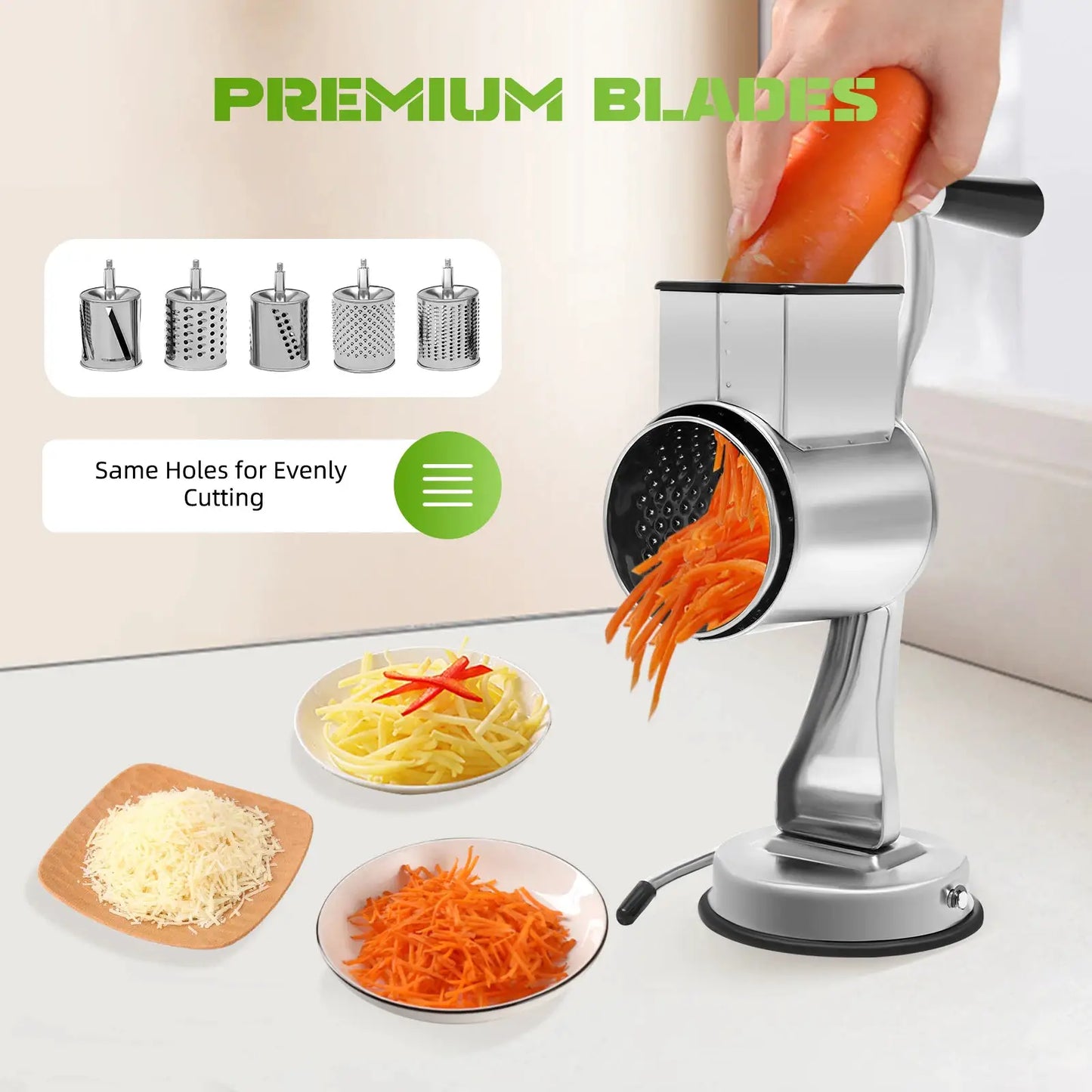 Rotary Grater W/5 Blades Stainless Steel Manual Grinder Vegetable Slicer Peanut Nuts Grinder Cheese Vegetable Shredder from PriceLows™