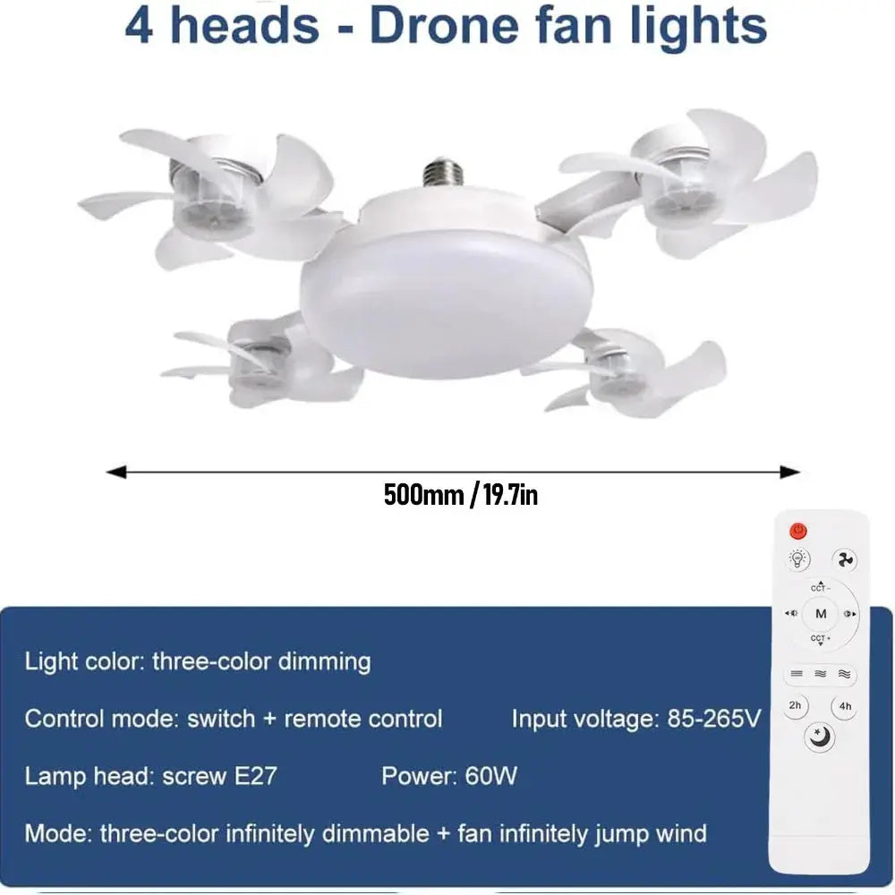 Ceiling Fan | Remote Control | E26 and E27 Lamp Socket | 3 Speeds 4 Head