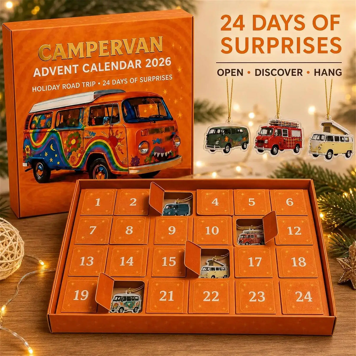 Campervan Advent Calendar | 24 Open Flaps | Vintage Prints | Desktop Stand