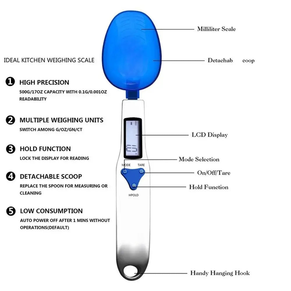 500g 0.1g Digital Scale LCD Display Kitchen Spoon Scale Electronic Measuring Spoon Scales with 3 Detachable Weighing Spoon from PriceLows™