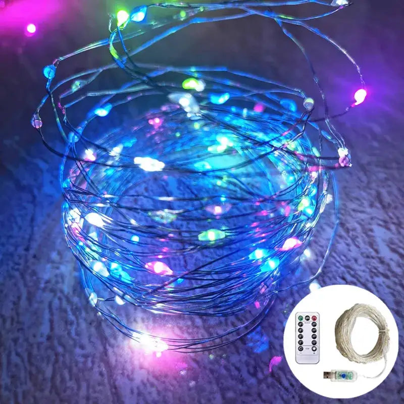USB LED Fairy Lights Copper/Silver Wire String Lights with Remote Control Wedding Garland for Christmas Tree Bedroom Decoration from PriceLows™