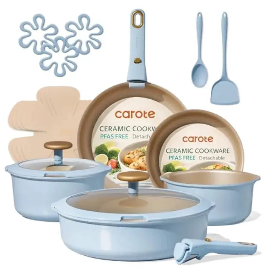 18Pcs Ceramic Cookware Set with Detachable Handle, Pots and Pans Set Non Stick, Non Toxic Cookware Set Removable Handles, Induc from PriceLows™