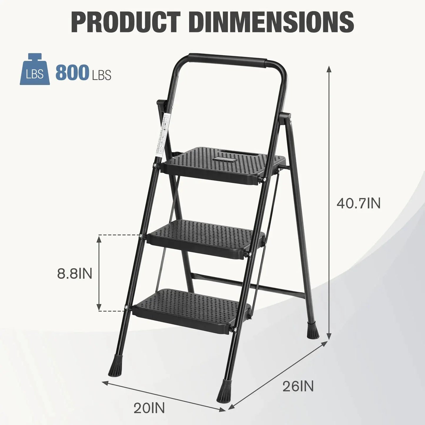 JHK Folding 2/3 Step Ladder Stool with Anti-Slip Pedal 800lbs Capacity Sturdy Steel Portable Cushioned Handle for Kitchen Home from PriceLows™