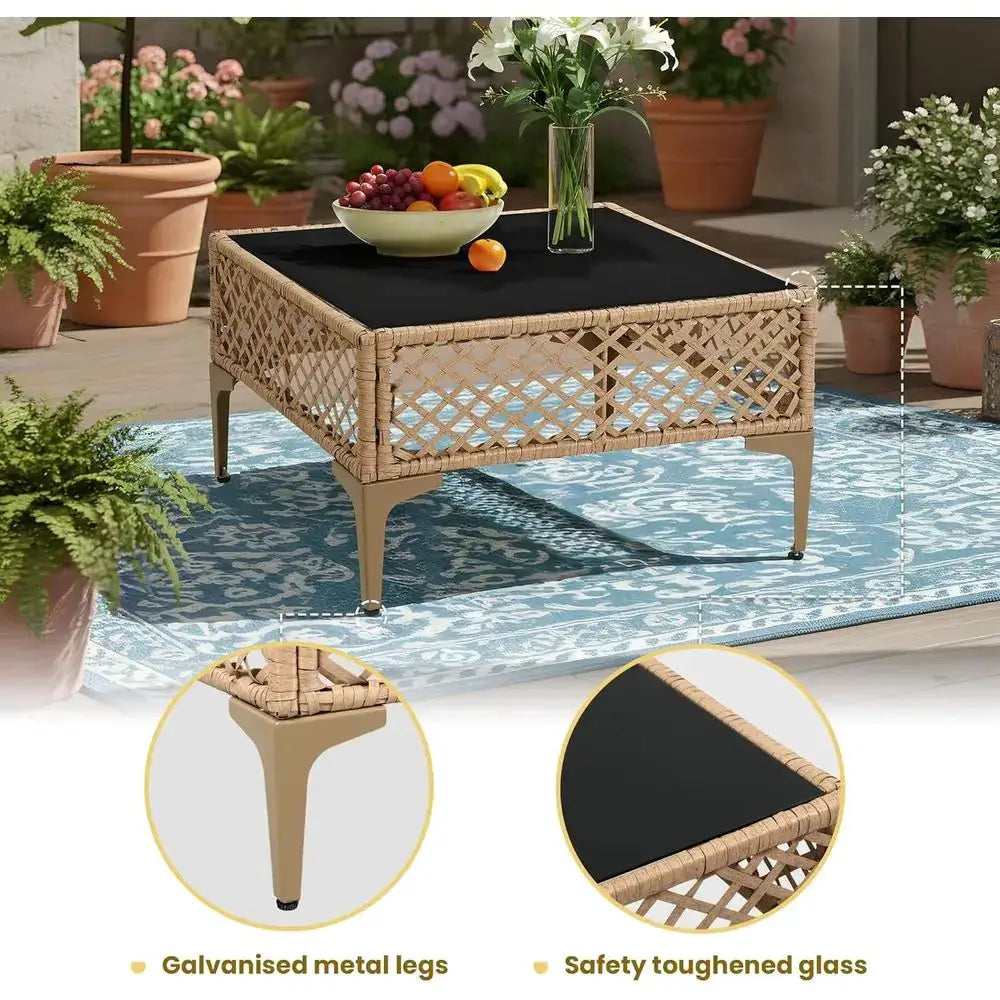 7-Piece Outdoor Patio Sectional Set with Water-Resistant Cushions and Coffee Table, Suitable for Garden, Yard, Poolside in Natur from PriceLows™