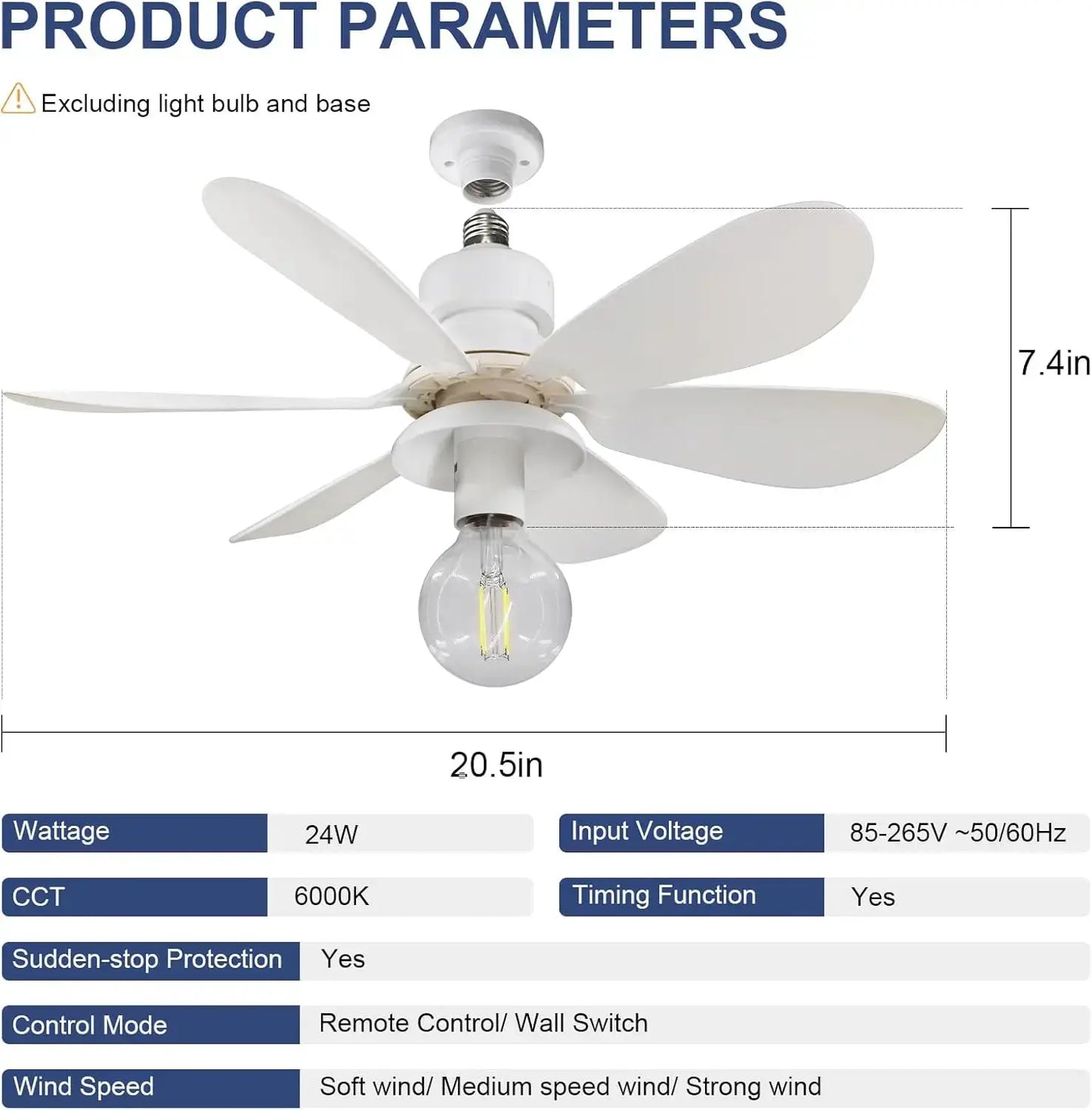 Ceiling Fan With Light | Remote Control | E27 Base | 85-265V