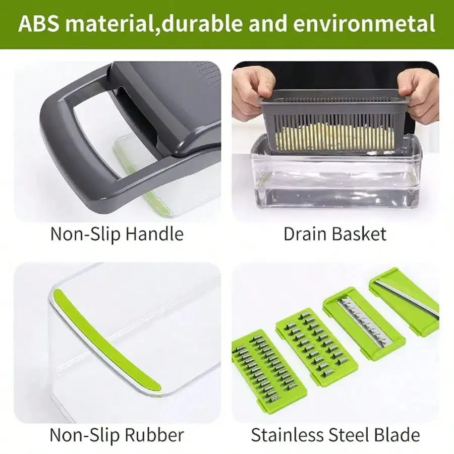 Vegetable Chopper | 16 In 1 With 8 Blades | Shredder Strainer Container
