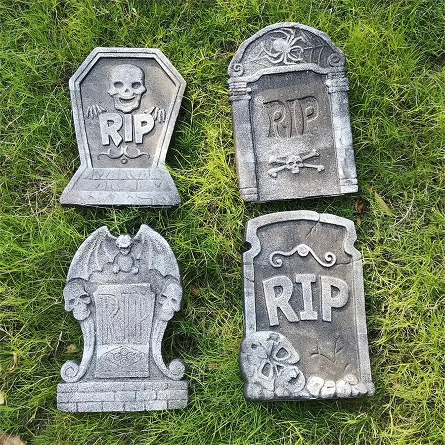 Halloween Foam Tombstone Set | Graveyard Skeleton Props | 4 Pcs Yard Outdoor Decor