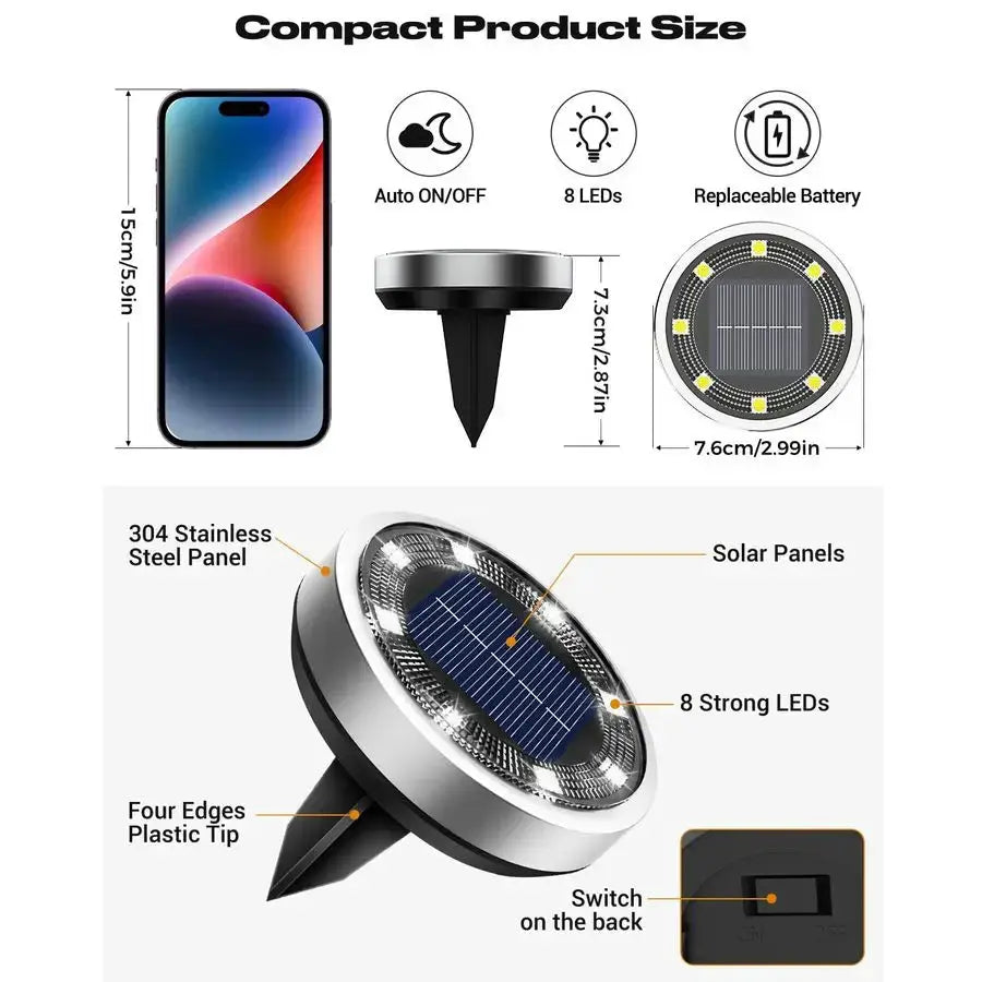 16 Pack Solar Lights Outdoor, 8 LED Solar Ground Lights IP65 Waterproof Flat Solar Disc Light, Pathway Lights for Garden Lawn Pa from PriceLows™