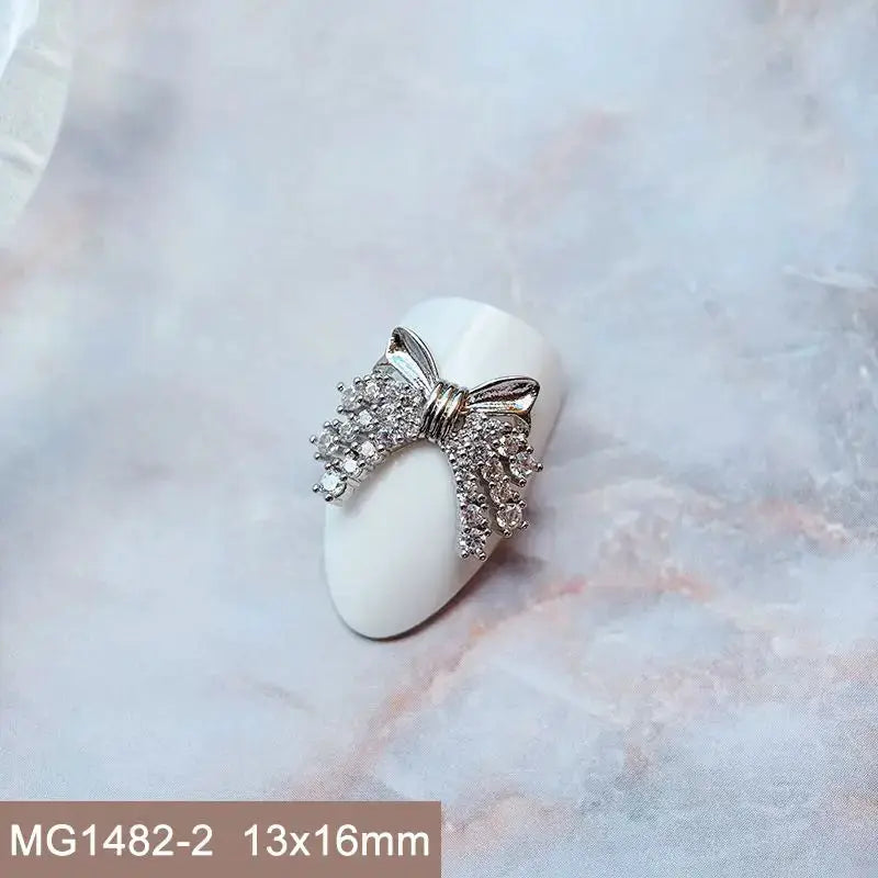 10pcs Valentine's Day Pink Love Heart Ribbon Zircon Metal Nails Jewelry Decorations Nail Art Accessories Charms Parts Supplies from PriceLows™