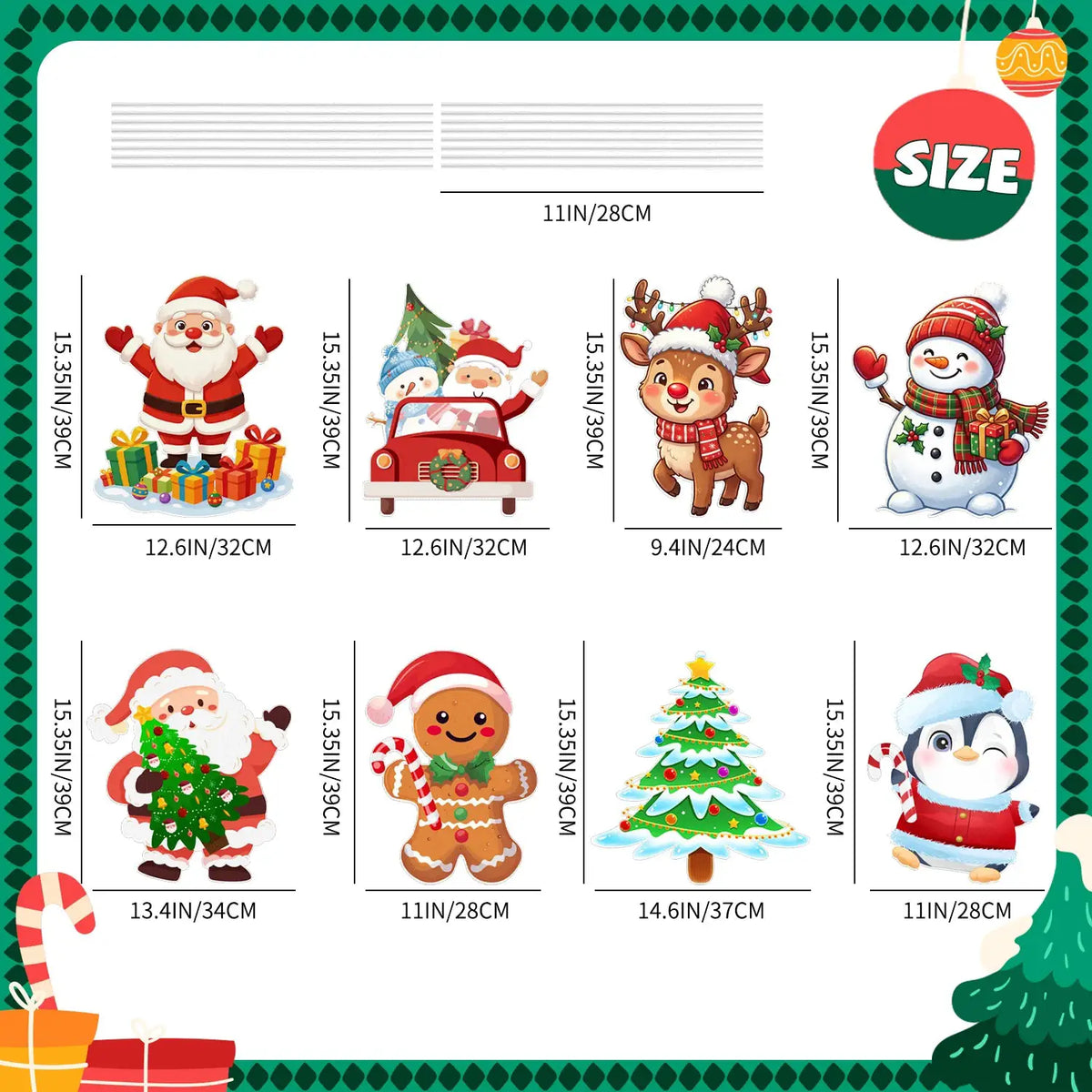 Christmas Yard Signs | 24 Large Pieces | With Stakes | Tree Santa And Snowman