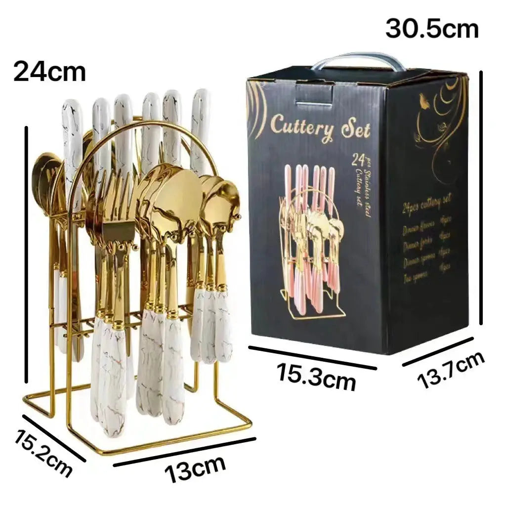 LMETJMA 24 Pcs Flatware Set Stainless Steel Knives Forks Spoons Cutlery Set Service for 6 Kitchen Utensil Tableware Set JT378 from PriceLows™