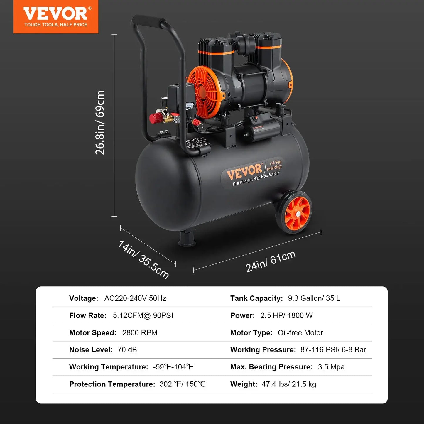 SucceBuy Silent Air Compressor 900W 1450W 1800W Quiet Oil-free Portable Air Pump for Repair Tire Inflation Whisper Compressor from PriceLows™