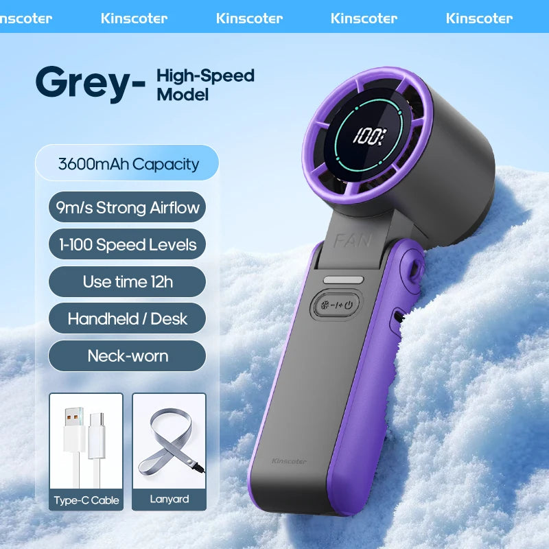 Handheld Fan | 3600mAh Battery | Foldable Portable | 100 Speed Levels