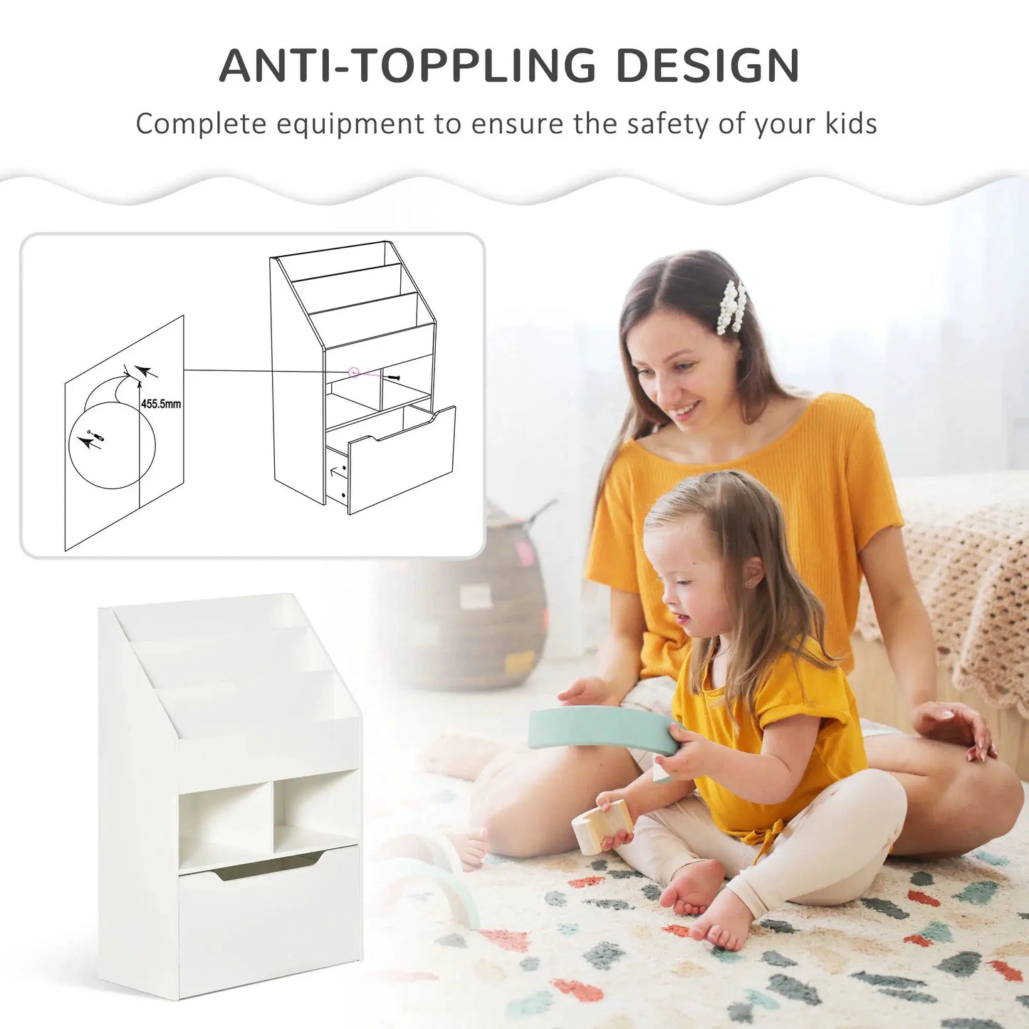 Kids Storage Bookcase Stand w/ Display Shelves & Drawer for Toys & Books, White from PriceLows™