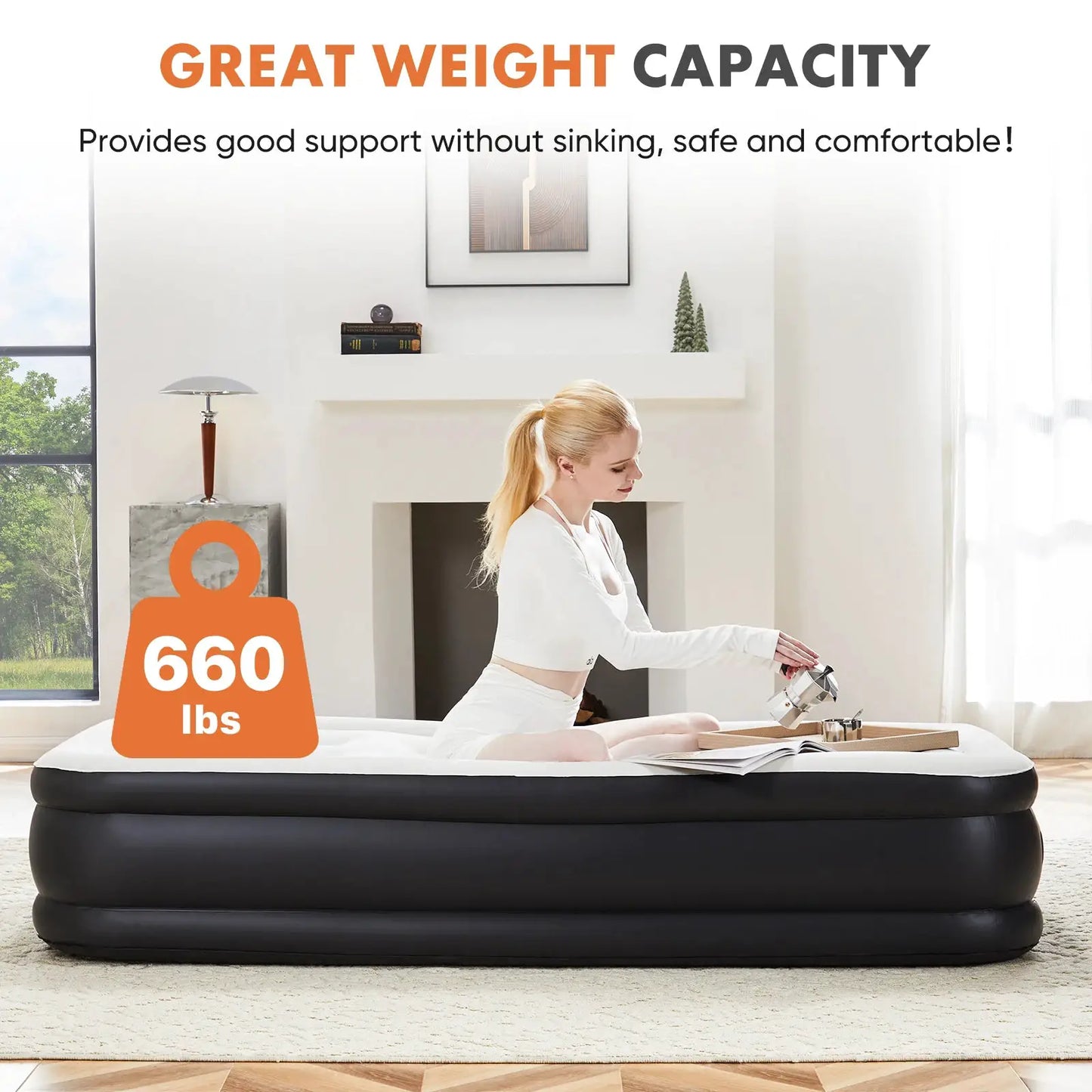 JHK Queen Twin Size Air Mattress Blow Up Double Height Non-Slip Bottom Weight Capacity 660 lbs Air Bed for Bed Home or Camping from PriceLows™