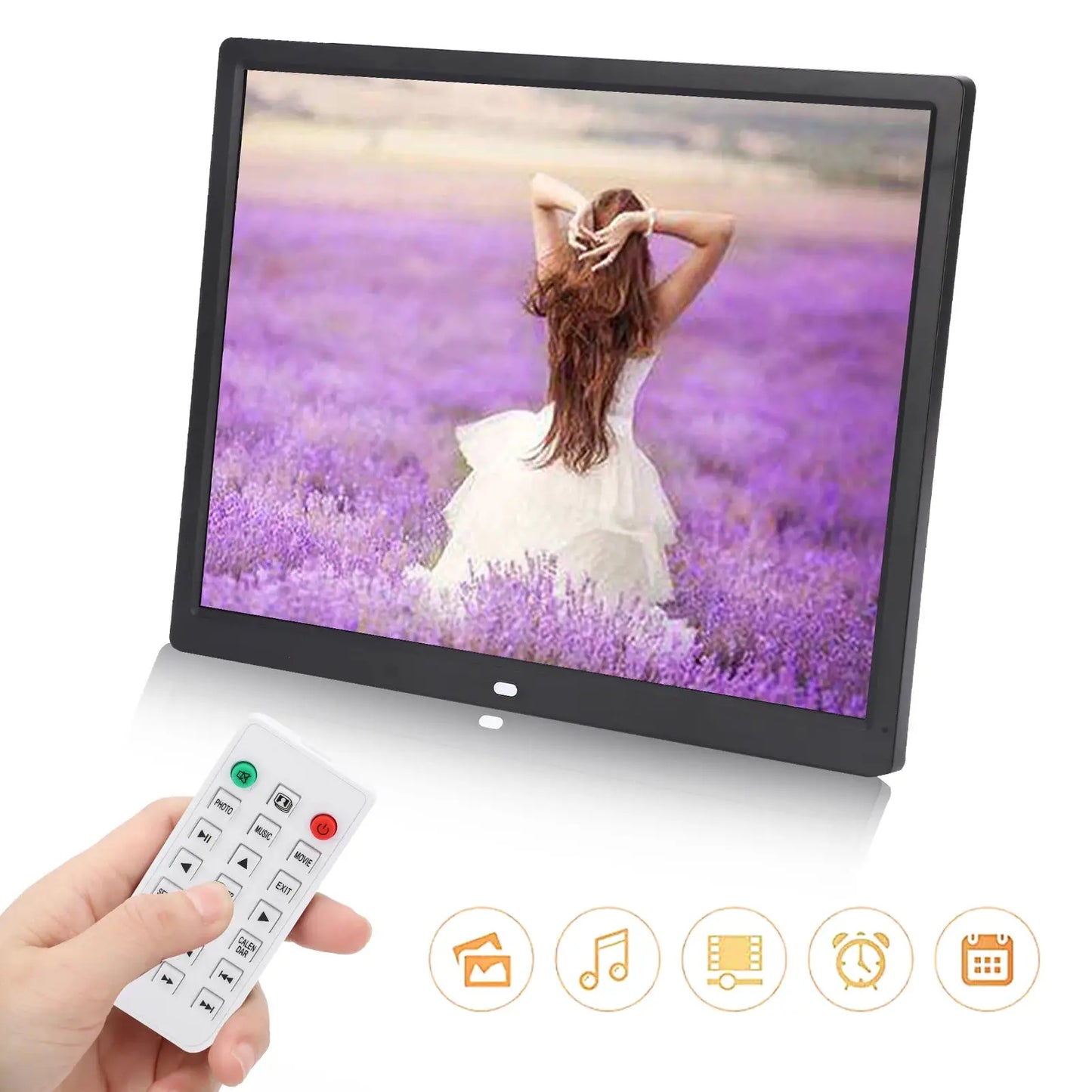 Protable 15in HD Digital Photo Display Frame Remote Controller 1024x768 Resolution Clear Display Support MP3/MP4/Image Playback from PriceLows™