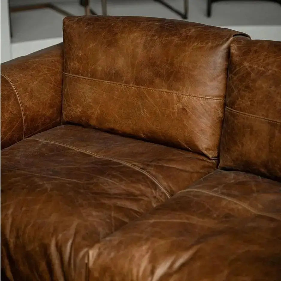 Leather Sofa | Oil-Waxed Genuine Leather | Solid Wood Frame | Modular Villa Sofa from PriceLows™