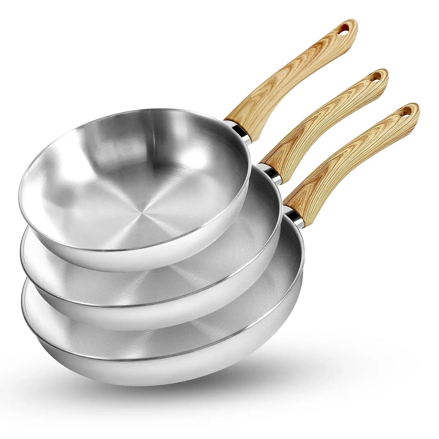 KOCH SYSTEME CS Stainless Steel Frying Pan Set of 3, 8"&10"&12" Stainless Steel Pans Set with Heat-resistant Bakelite Handle from PriceLows™