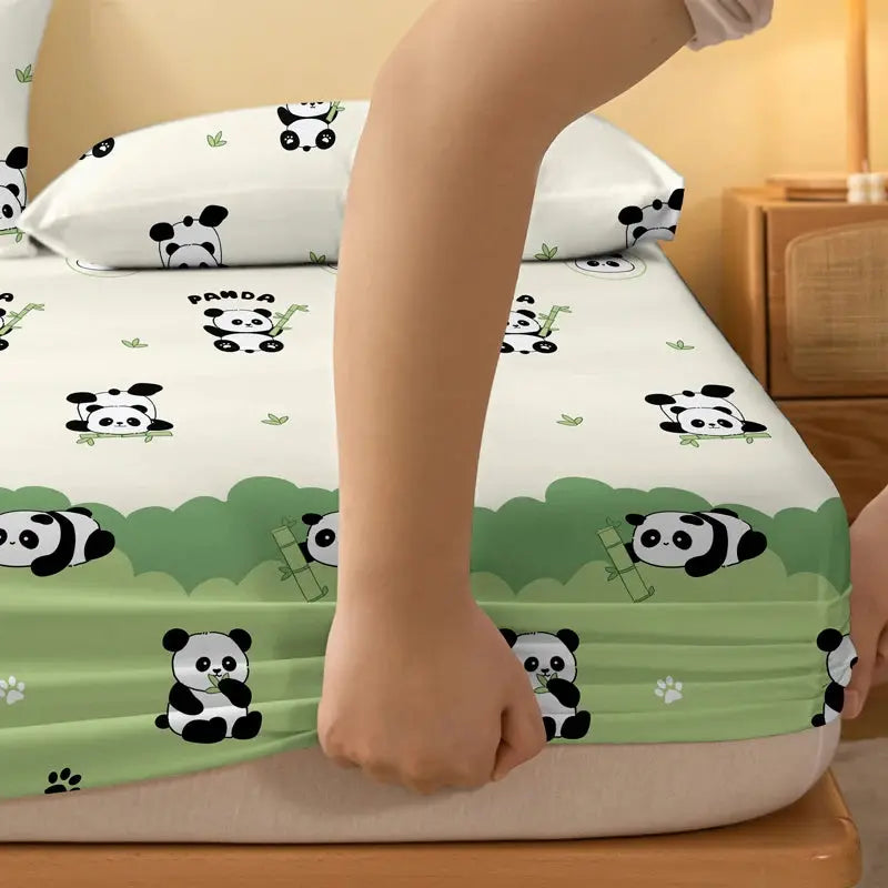 1 Cartoon Cute Plant Flower panda printed matte Fitted Sheet, bedroom printed bed cover, bedding (excluding pillowcases) from PriceLows™